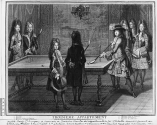 Louis XIV playing billiards with his brother, Monsieur, his nephew the duc de Chartres, his son, the Comte de Toulouse and other relatives and courtiers, the duc de Vendome, Monsieur d